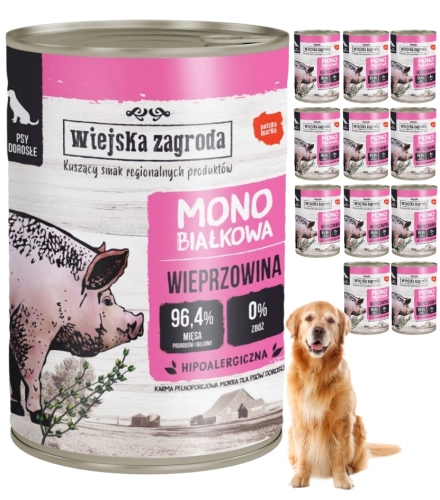 Wiejska Zagroda Wieprzowina monobiałkowa mokra karma dla psa 12x 400g