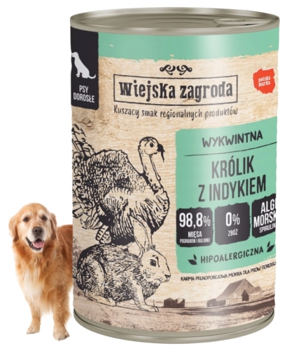 Wiejska Zagroda Królik z indykiem pełnoporcjowa mokra karma dla psa 400g