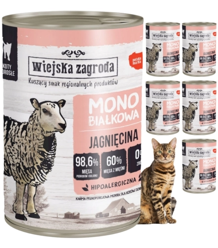 Wiejska Zagroda Jagnięcina monobiałkowa mokra karma dla kota 6x 400g