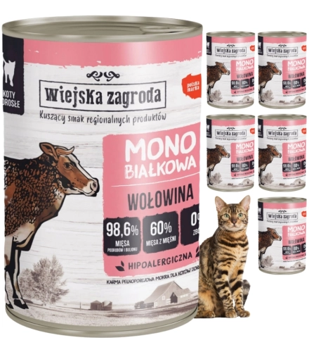 Wiejska Zagroda Wołowina monobiałkowa mokra karma dla kota 6x 400g