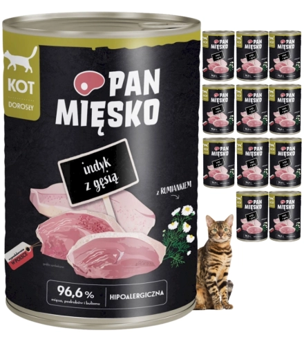 Pan Mięsko Indyk z gęsią pełnoporcjowa mokra karma dla kota 12x 400g