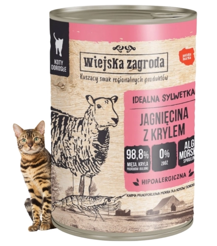 Wiejska Zagroda Jagnięcina z krylem pełnoporcjowa mokra karma dla kota 400g