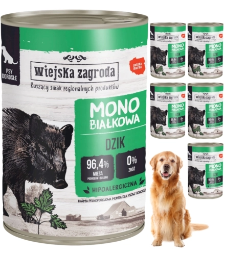 Wiejska Zagroda Dzik hipoalergiczna karma mokra monobiałkowa dla psa 6x 400 g
