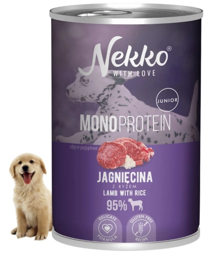 Nekko Monoprotein Junior Jagnięcina z ryżem mokra karma dla szczeniąt 400g