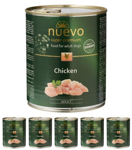 Nuevo Kurczak mięsna mokra karma dla dorosłego psa puszka 6x 800g