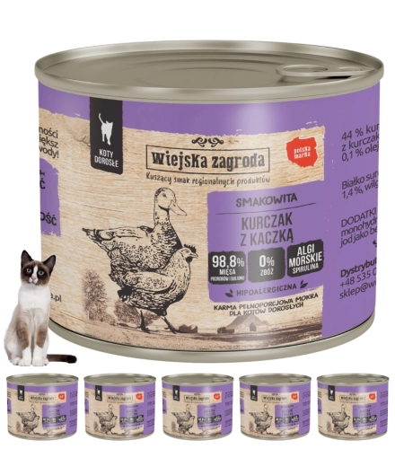 Wiejska Zagroda Kurczak z kaczką karma dla kota bez zbóż z tauryną 6x 200g