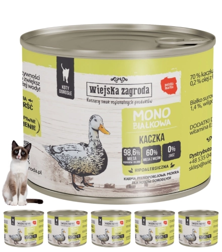 Wiejska Zagroda Kaczka monobiałkowa karma mokra dla kota 6x 200g