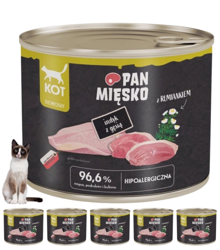 Pan Mięsko indyk z gęsią karma mokra dla kota bez zbóż 6x 200g