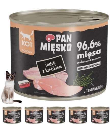 Pan Mięsko indyk z królikiem karma mokra dla kota bez zbóż 6x 200g
