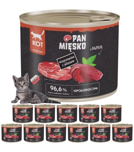 Pan Mięsko wieprzowina z jeleniem karma dla kota bez zbóż tauryna 12x 200g