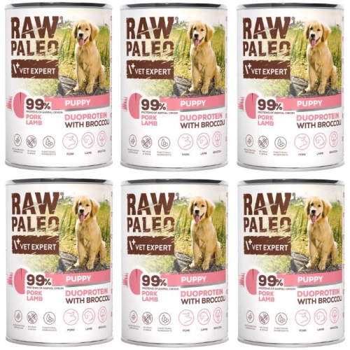 Raw Paleo Duoprotein wieprzowina jagnięcina brokuł dla szczeniąt 6x 400g