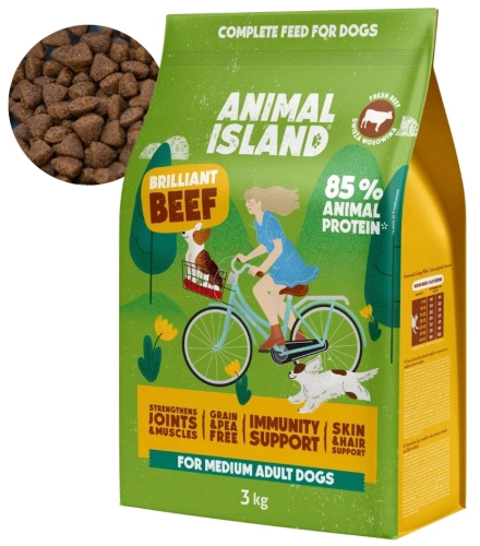 Animal Island Brilliant Beef sucha karma dla psa ras średnich Wołowina 3kg