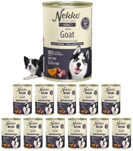 Nekko Adult mokra karma dla psa kozina z dynią i babką płesznik 12x 400g