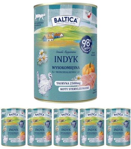 Baltica Smaki Regionów monobiałkowa mokra karma dla kota indyk 6x 400g
