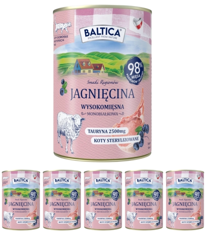 Baltica Smaki Regionów monobiałkowa mokra karma dla kota jagnięcina 6x 400g