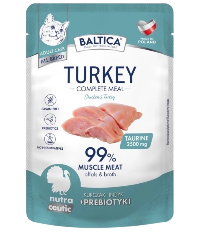 Baltica Nutraceutic mokra karma dla kota kurczak indyk z prebiotykami 100g