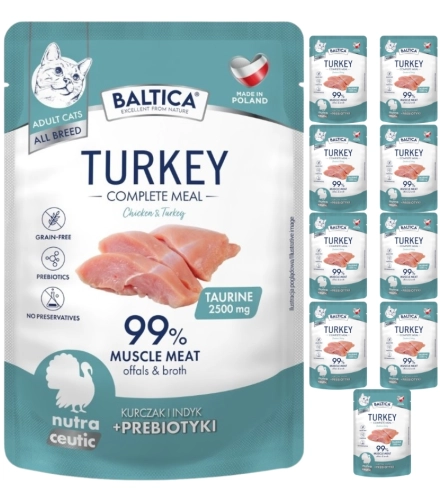 Baltica mokra karma dla kota kurczak indyk z prebiotykami 10x 100g