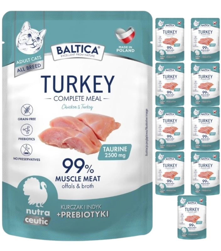 Baltica mokra karma dla kota kurczak indyk z prebiotykami 10x 100g