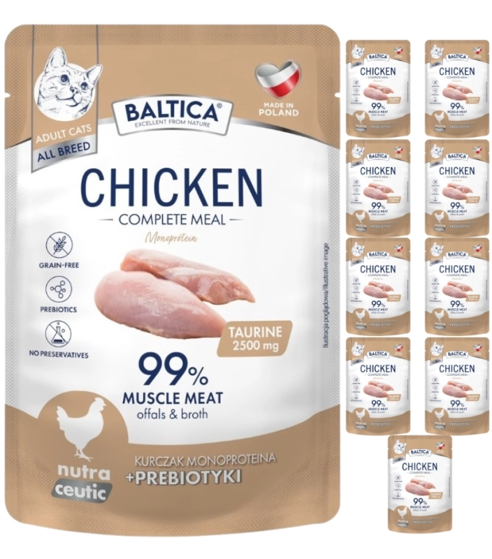Baltica Nutraceutic monobiałkowa mokra karma dla kota kurczak FOS 10x 100g