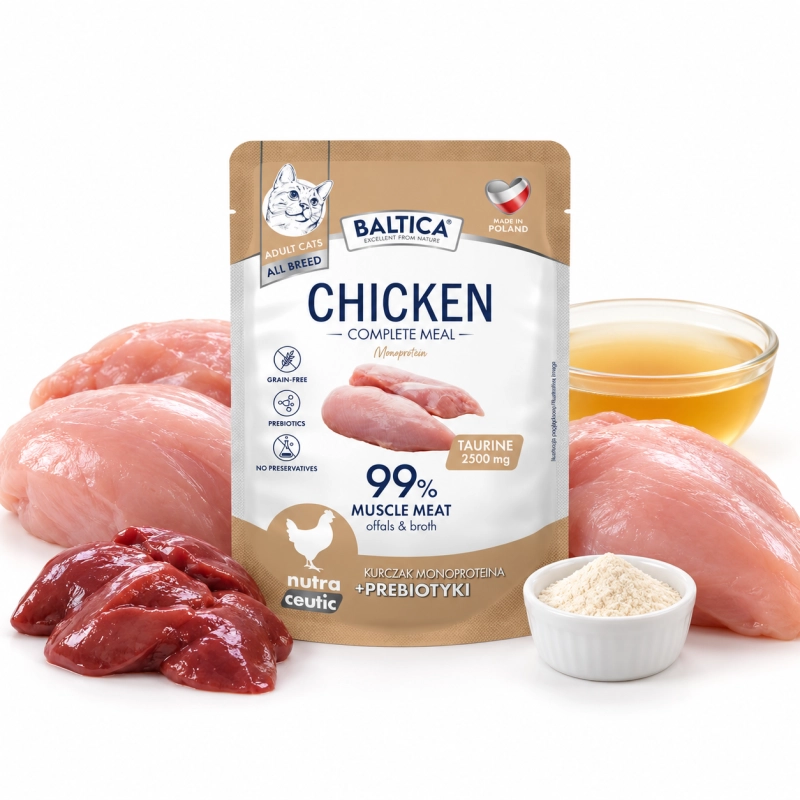 Baltica Nutraceutic monobiałkowa mokra karma dla kota kurczak FOS 10x 100g 1