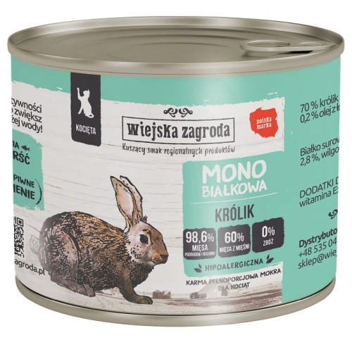 Wiejska Zagroda kot mono 200g królik dla kociąt