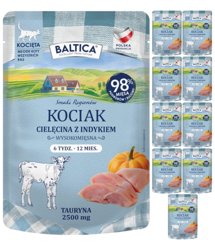 Baltica Smaki Regionów mokra karma dla kociąt cielęcina z indykiem 10x 100g