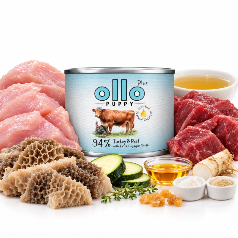 Ollo Puppy Kolagen Plus mokra karma dla szczeniąt indyk i wołowina 12x 200g 1