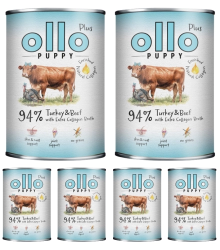 Ollo Puppy Kolagen Plus mokra karma dla szczeniąt indyk i wołowina 6x 400g