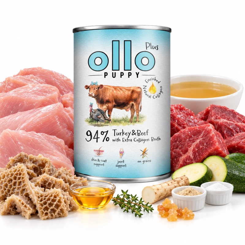 Ollo Puppy Kolagen Plus mokra karma dla szczeniąt indyk i wołowina 12x 400g 2