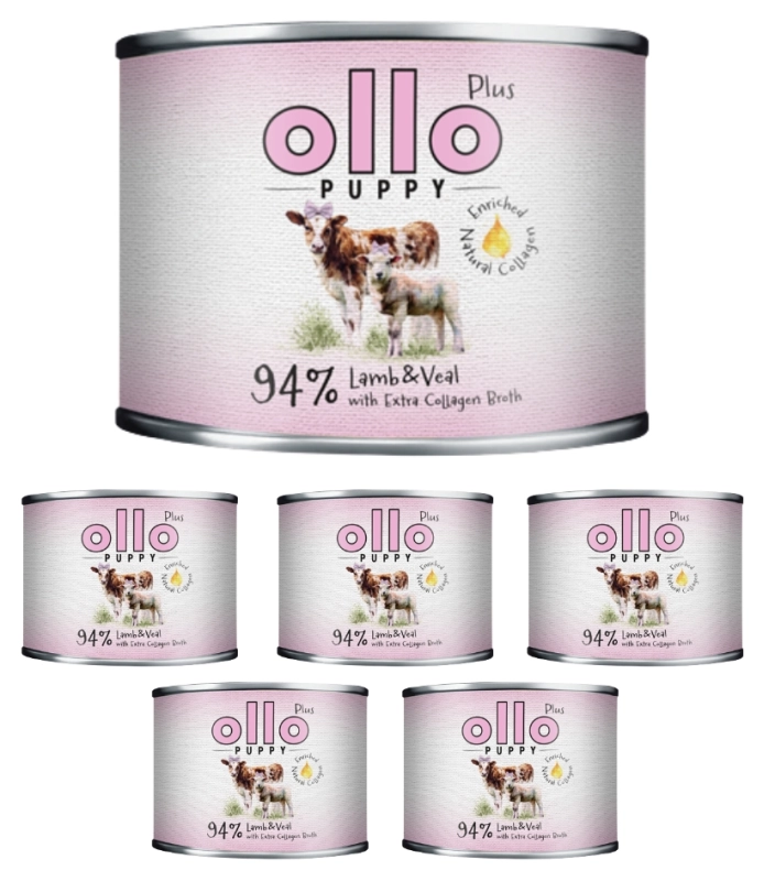 Ollo Puppy Kolagen Plus mokra karma dla szczeniąt jagnięcina cielęcina 6x 200g