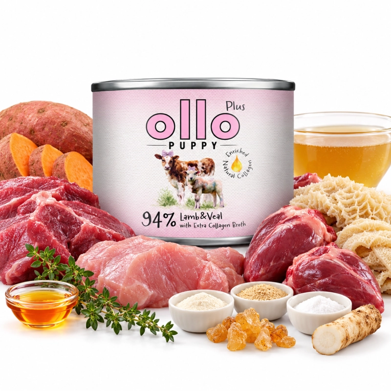Ollo Puppy Kolagen Plus mokra karma dla szczeniąt jagnięcina cielęcina 6x 200g 1
