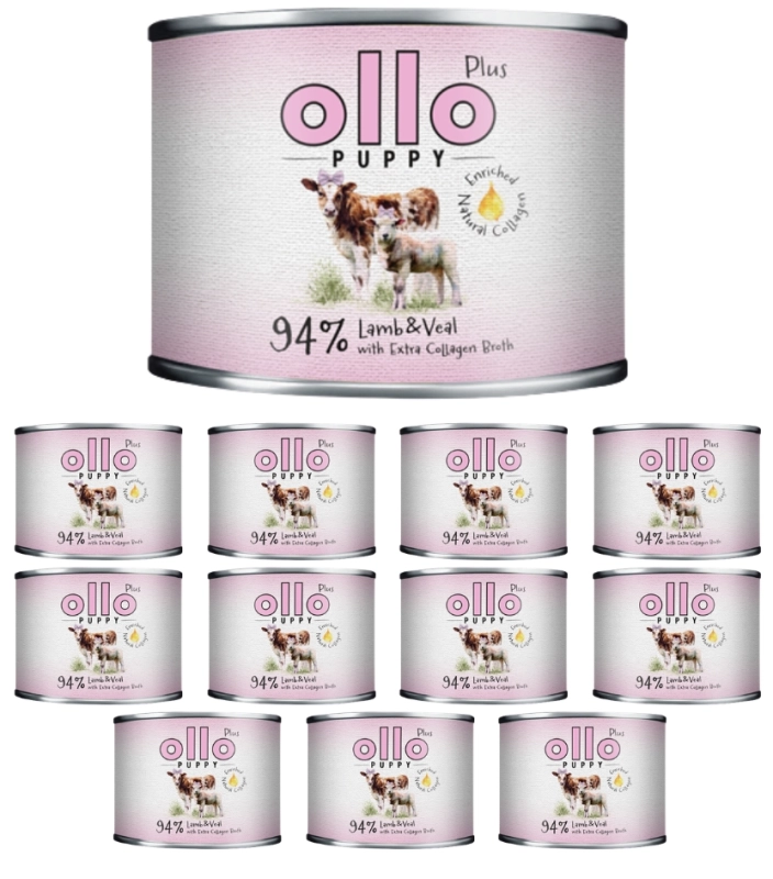 Ollo Puppy Kolagen Plus mokra karma dla szczeniąt jagnięcina cielęcina 12x 200g