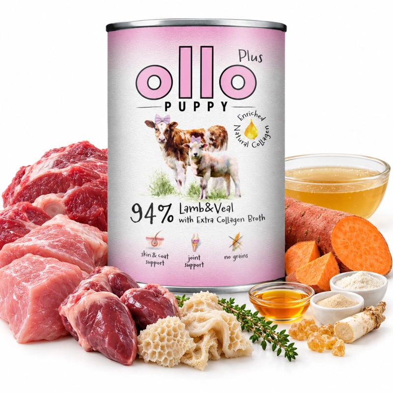 Ollo Puppy Kolagen Plus mokra karma dla szczeniąt jagnięcina cielęcina 400g 1
