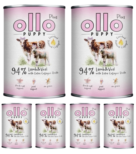 Ollo Puppy Kolagen Plus mokra karma dla szczeniąt jagnięcina cielęcina 6x 400g