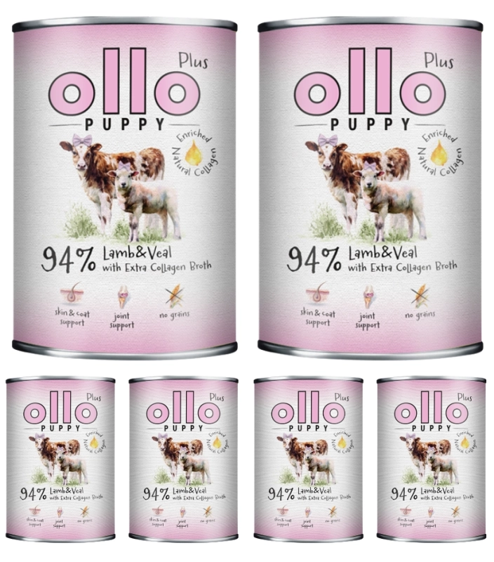 Ollo Puppy Kolagen Plus mokra karma dla szczeniąt jagnięcina cielęcina 6x 400g