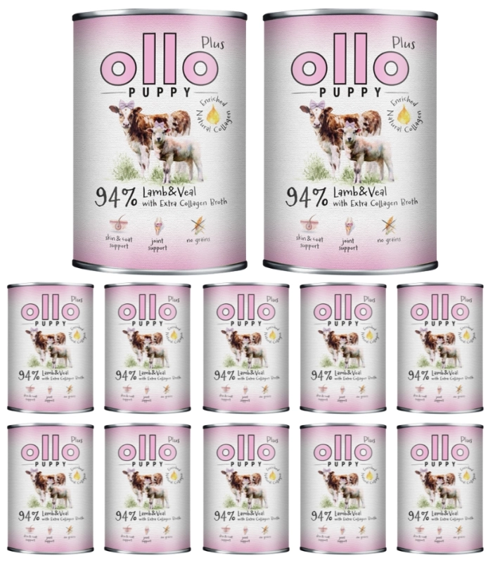 Ollo Puppy Kolagen Plus mokra karma dla szczeniąt jagnięcina cielęcina 12x 400g