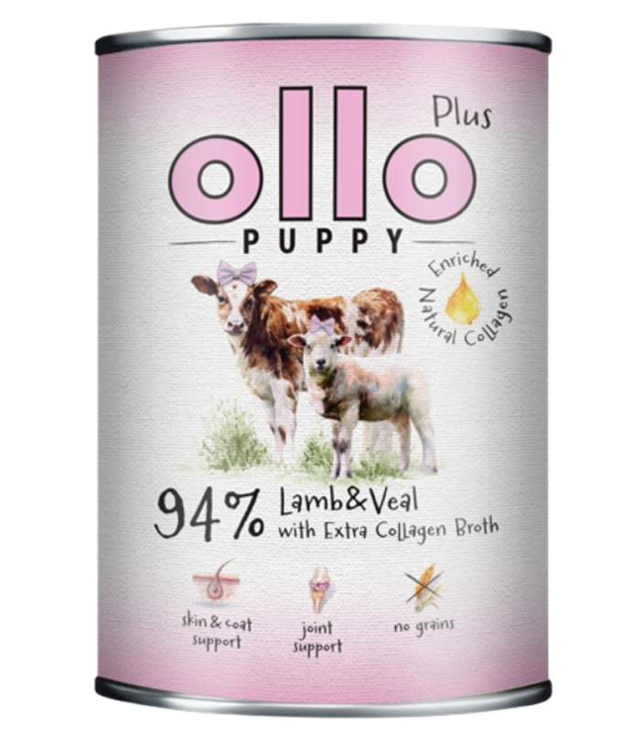 Ollo Puppy Kolagen Plus mokra karma dla szczeniąt jagnięcina cielęcina 12x 400g 2