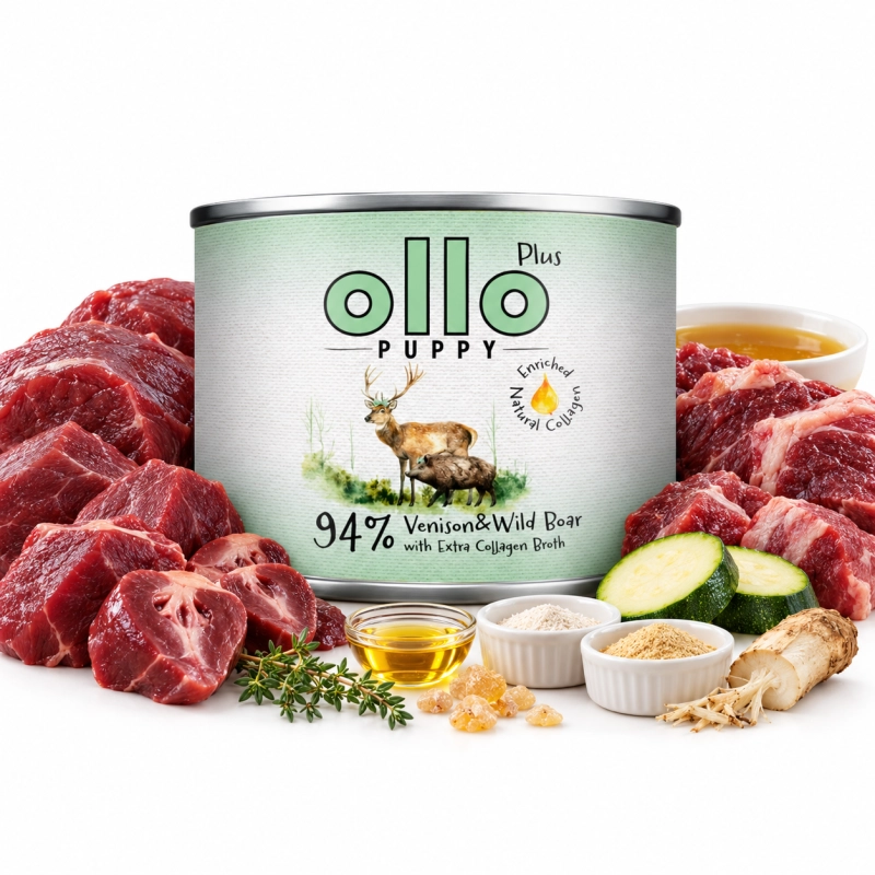 Ollo Puppy Kolagen Plus mokra karma dla szczeniąt jeleń i dzik 12x 200g 1