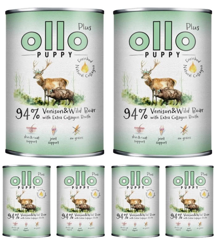 Ollo Puppy Kolagen Plus mokra karma dla szczeniąt jeleń i dzik 6x 400g