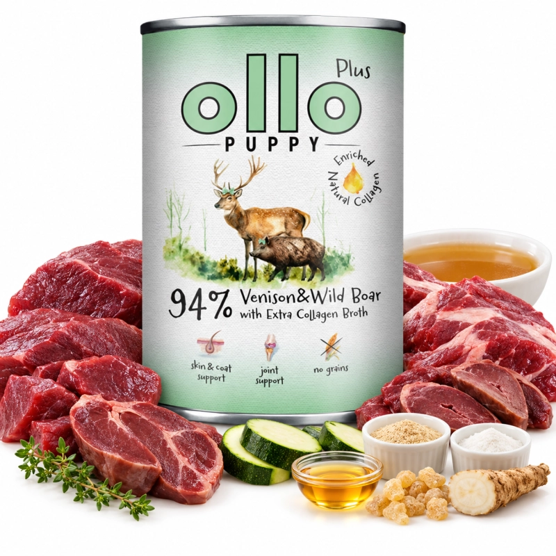 Ollo Puppy Kolagen Plus mokra karma dla szczeniąt jeleń i dzik 6x 400g 1