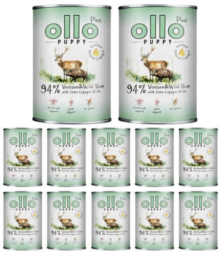 Ollo Puppy Kolagen Plus mokra karma dla szczeniąt jeleń i dzik 12x 400g