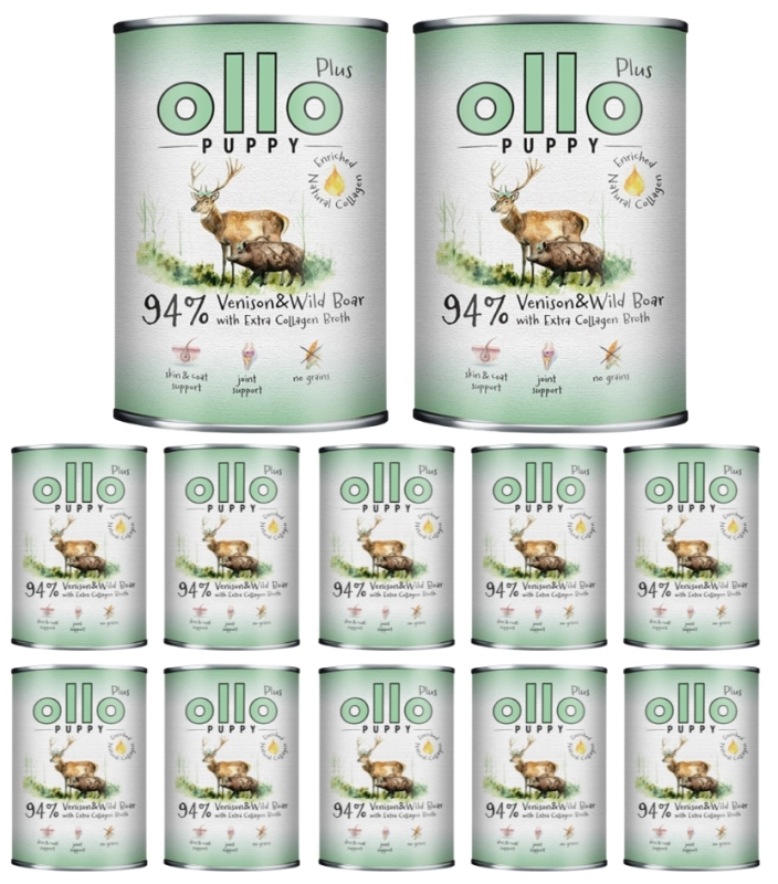 Ollo Puppy Kolagen Plus mokra karma dla szczeniąt jeleń i dzik 12x 400g