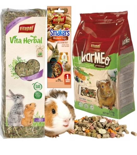 Karmeo Karma Pełnoporcjowa dla Kawii Domowej 2,5kg + kolba orzechowa i sianko