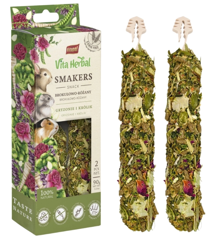 Vitapol Vita Herbal Smakers Brokułowo-Różany kolby królik gryzonie 2szt 90g