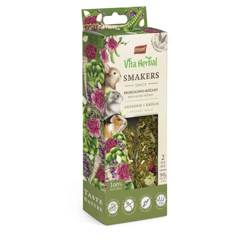 Vitapol Vita Herbal Smakers Brokułowo-Różany kolby królik gryzonie 2szt 90g