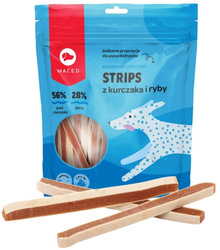 Maced Strips Kurczak z Rybą miękkie paski przysmak treningowy dla psa 500g