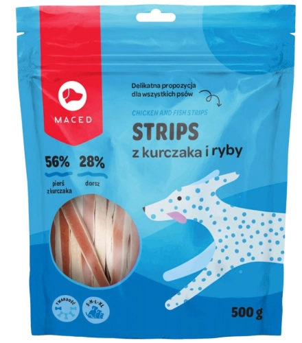 Maced Strips Kurczak z Rybą miękkie paski przysmak treningowy dla psa 500g