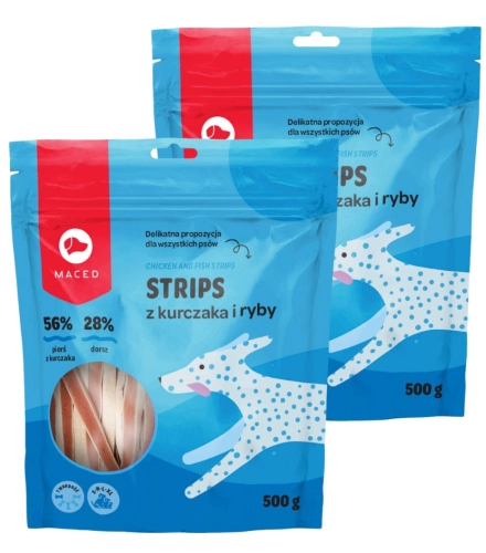 Maced Strips Kurczak z Rybą miękkie paski przysmak treningowy dla psa 2x 500g (1kg)