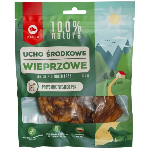 Maced 100% Natura Ucho Wieprzowe Środkowe naturalny gryzak dla psa 100g