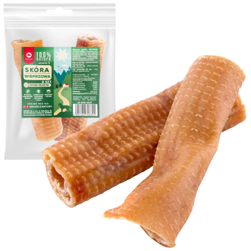 Maced 100% Natura Skóra Wieprzowa S naturalny gryzak przysmak dla psa 2szt